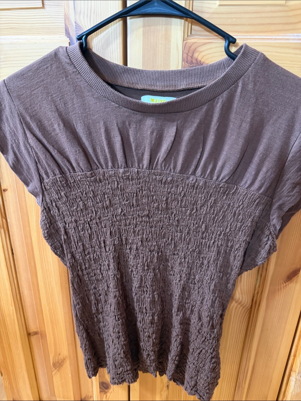 Maeve Brown Short Sleeve Smocked Tee